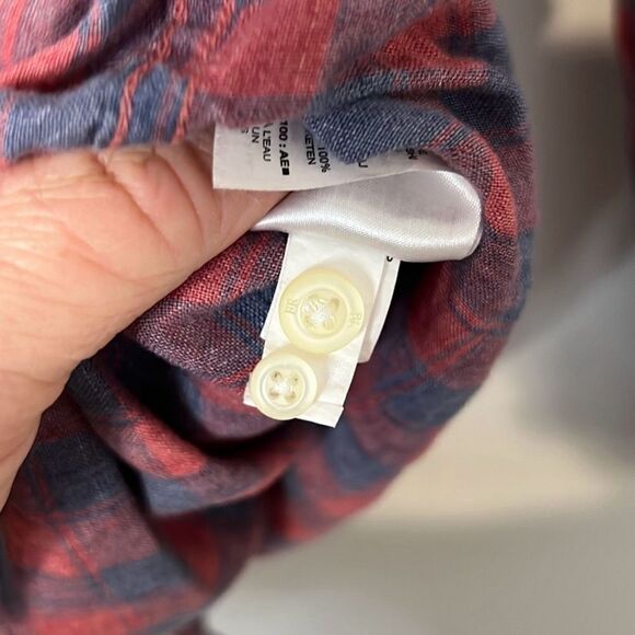 Banana Republic 100% Linen Men’s Long Sleeve Camden Fit Check Button Up Medium - Picture 5 of 8